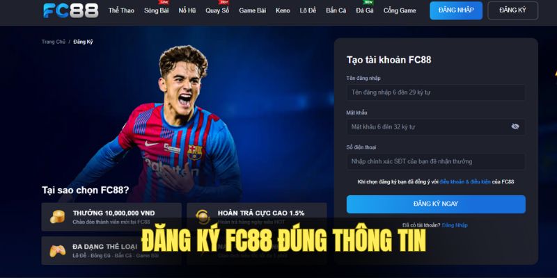 Điền thông tin đăng ký FC88